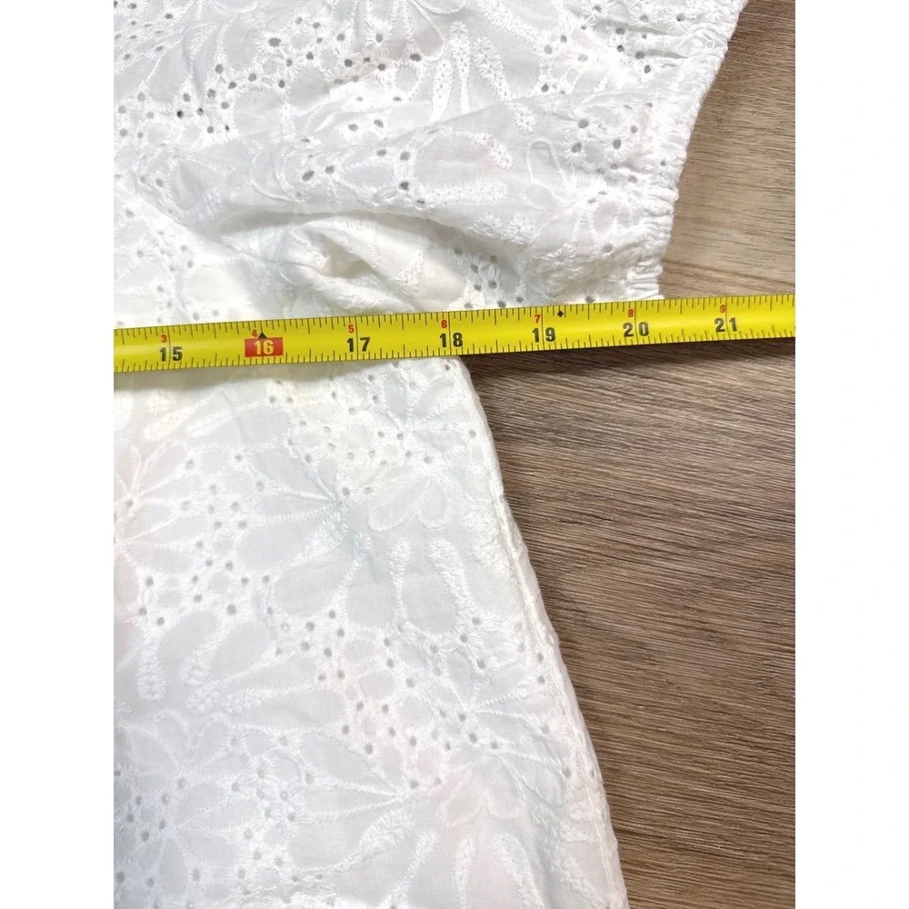 LOFT White Eyelet PuffSleeve Blouse Women Small 100%Cotton Coastal‎ Chic Preppy